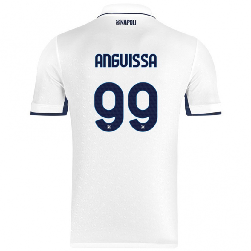 Kandiny Bambino Maglia Frank Anguissa #99 Bianco Blu Reale Kit Gara Away 2024/25 Maglietta