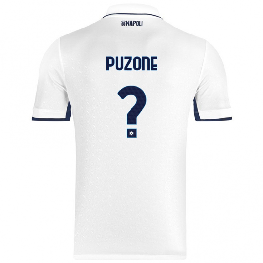 Kandiny Niño Camiseta Mattia Puzone #0 Blanco Azul Real 2ª Equipación 2024/25 La Camisa