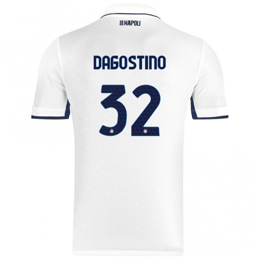 Kandiny Bambino Maglia Giuseppe Dagostino #32 Bianco Blu Reale Kit Gara Away 2024/25 Maglietta