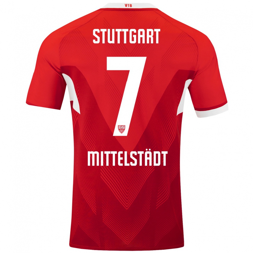 Kandiny Bambino Maglia Maximilian Mittelstädt #7 Rosso Bianco Kit Gara Away 2024/25 Maglietta