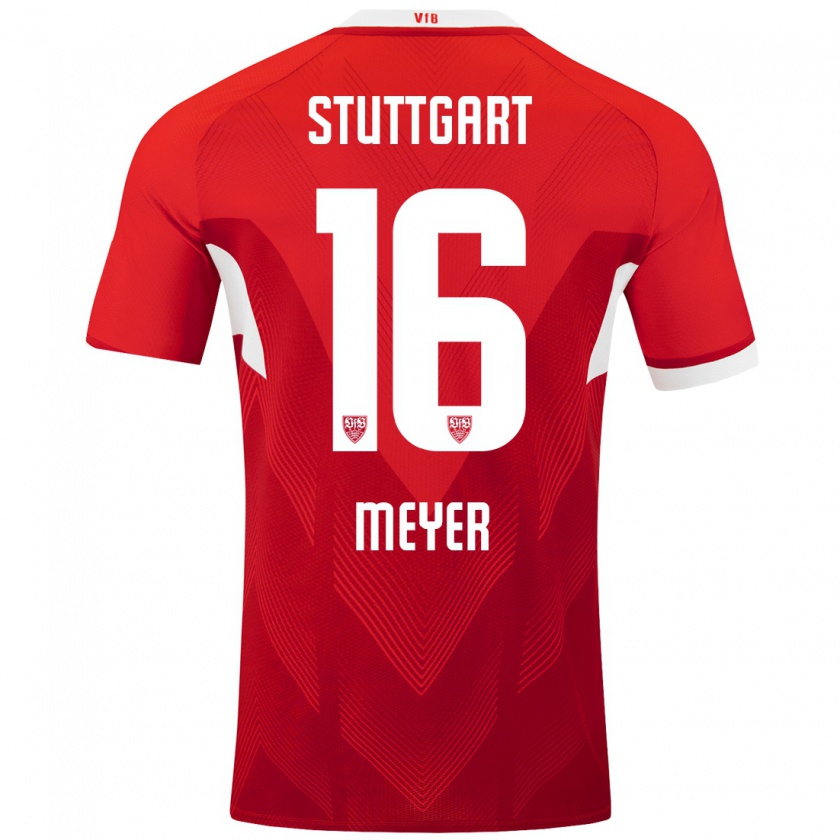 Kandiny Kinderen Jordan Meyer #16 Rood Wit Uitshirt Uittenue 2024/25 T-Shirt