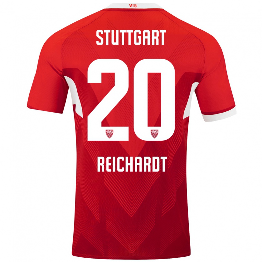 Kandiny Bambino Maglia Leon Reichardt #20 Rosso Bianco Kit Gara Away 2024/25 Maglietta