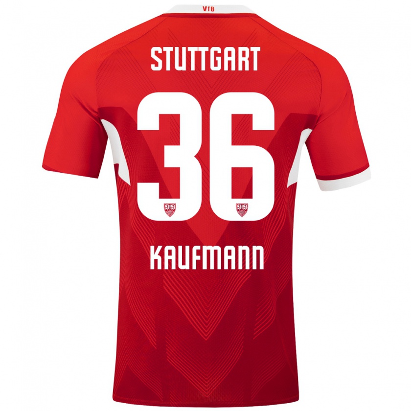 Kandiny Kinderen Tino Kaufmann #36 Rood Wit Uitshirt Uittenue 2024/25 T-Shirt België