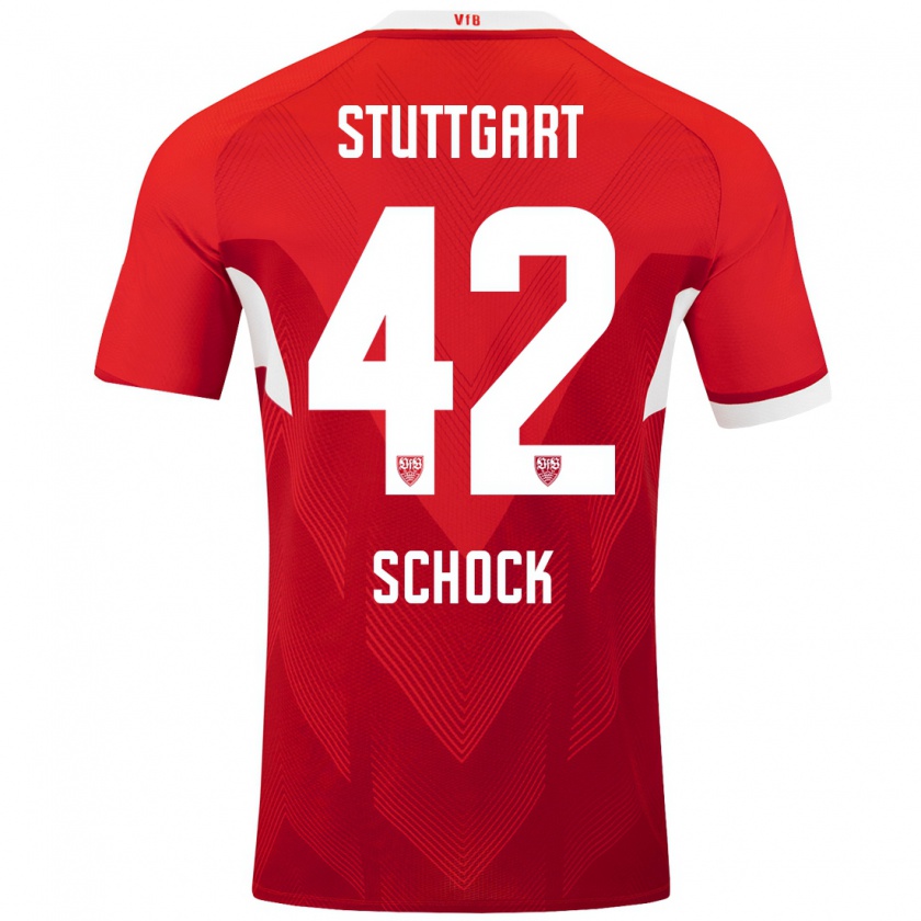 Kandiny Bambino Maglia Florian Schock #42 Rosso Bianco Kit Gara Away 2024/25 Maglietta