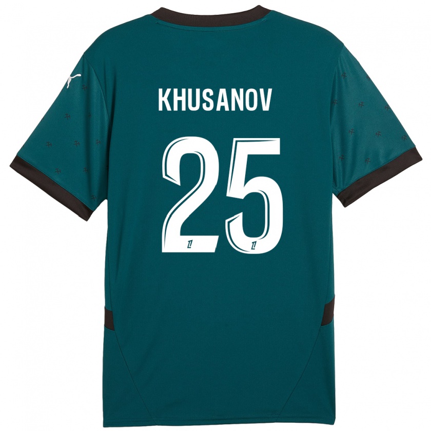 Kandiny Bambino Maglia Abdukodir Khusanov #25 Verde Scuro Kit Gara Away 2024/25 Maglietta