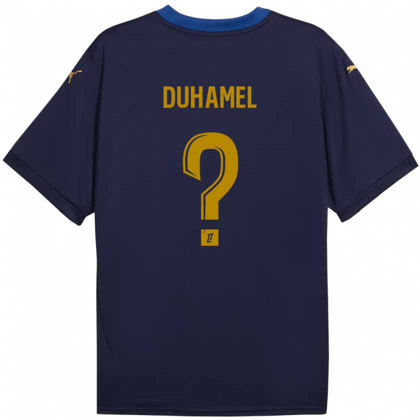 Kandiny Kinderen Lino Duhamel #0 Marineblauw Goud Uitshirt Uittenue 2024/25 T-Shirt