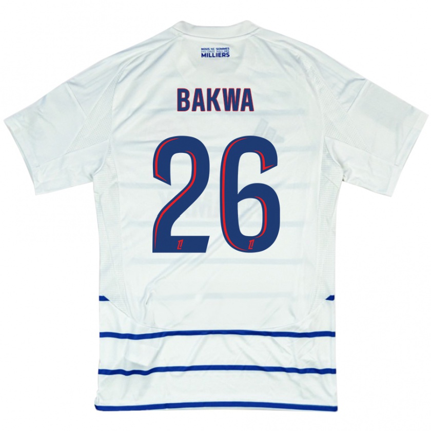 Kandiny Bambino Maglia Dilane Bakwa #26 Bianco Blu Kit Gara Away 2024/25 Maglietta