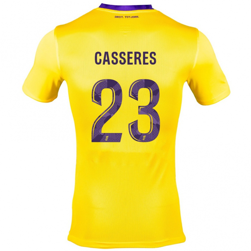 Kandiny Niño Camiseta Cristian Cásseres Jr. #23 Amarillo Morado 2ª Equipación 2024/25 La Camisa