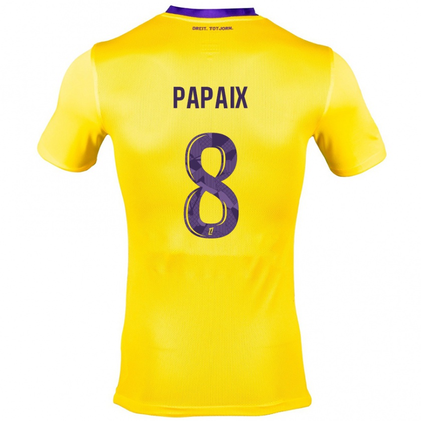 Kandiny Niño Camiseta Pauline Papaix #8 Amarillo Morado 2ª Equipación 2024/25 La Camisa