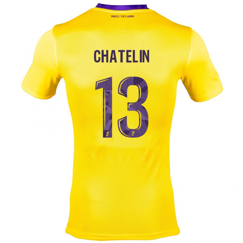 Kandiny Niño Camiseta Delphin Chatelin #13 Amarillo Morado 2ª Equipación 2024/25 La Camisa