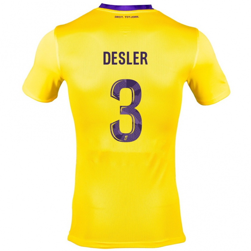 Kandiny Niño Camiseta Mikkel Desler #3 Amarillo Morado 2ª Equipación 2024/25 La Camisa