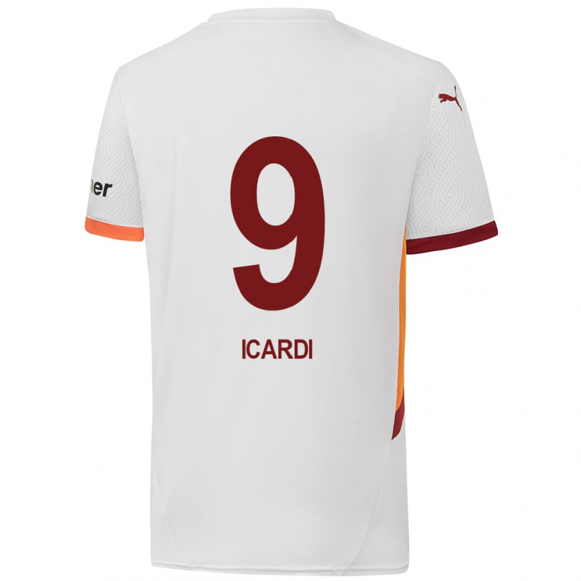 Kandiny Kinderen Mauro Icardi #9 Wit Geel Rood Uitshirt Uittenue 2024/25 T-Shirt