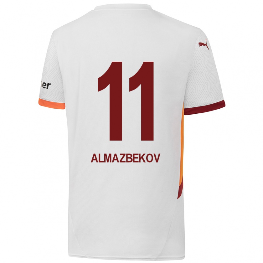 Kandiny Niño Camiseta Beknaz Almazbekov #11 Blanco Amarillo Rojo 2ª Equipación 2024/25 La Camisa