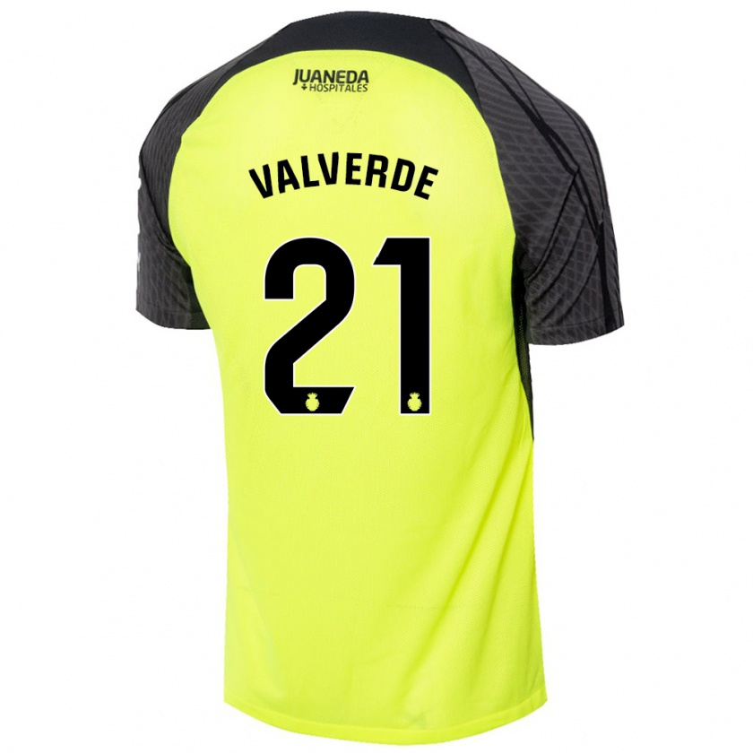 Kandiny Kinder David Valverde #21 Fluoreszierend Grün Schwarz Auswärtstrikot Trikot 2024/25 T-Shirt Österreich