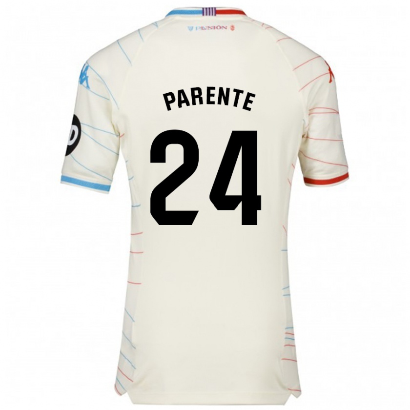 Kandiny Bambino Maglia Iago Parente #24 Bianco Rosso Blu Kit Gara Away 2024/25 Maglietta