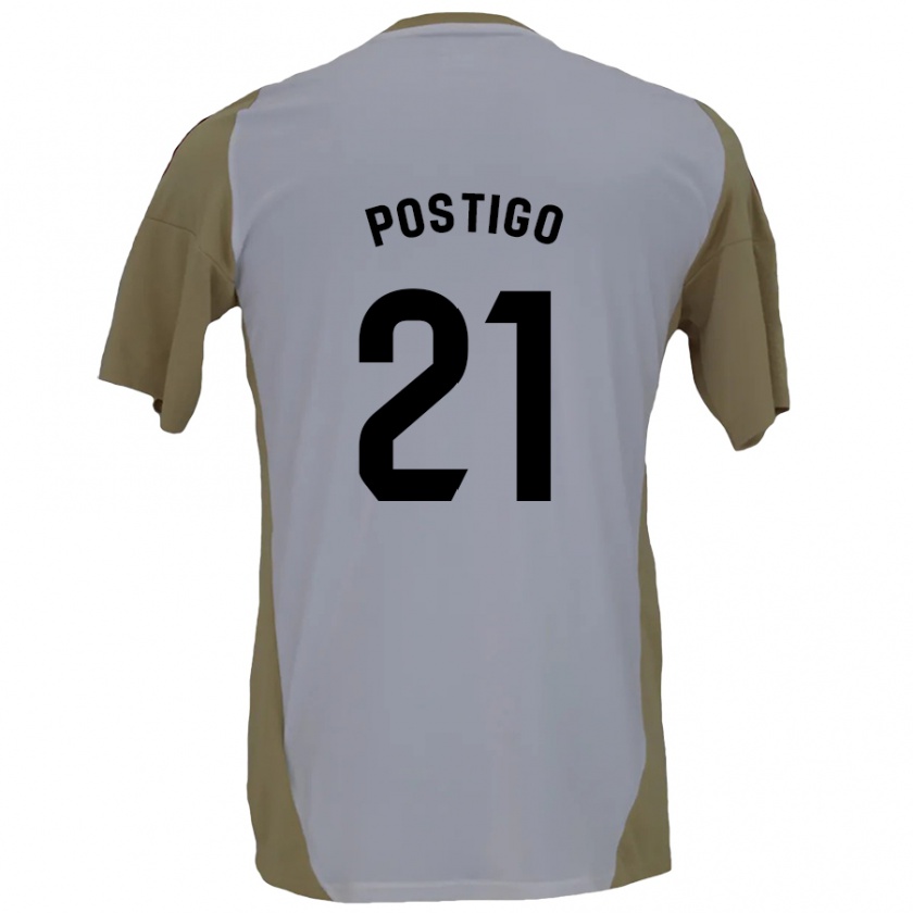 Kandiny Kinderen Sergio Postigo #21 Bruin Wit Uitshirt Uittenue 2024/25 T-Shirt