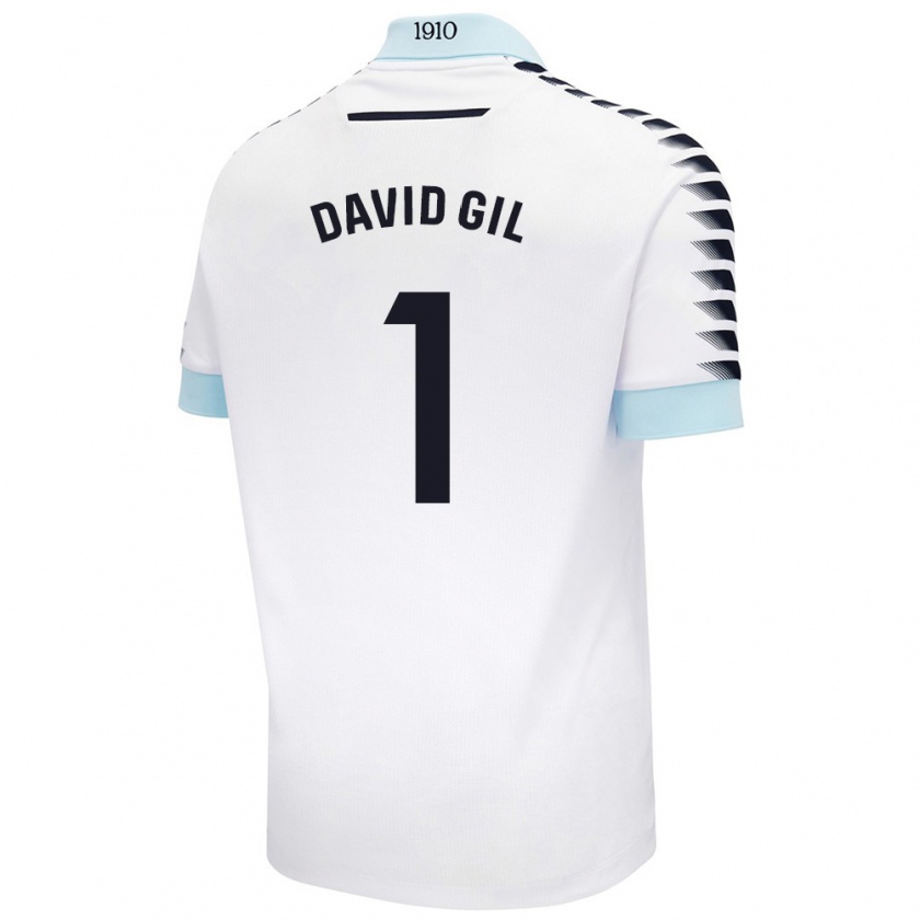 Kandiny Bambino Maglia David Gil #1 Bianco Blu Kit Gara Away 2024/25 Maglietta