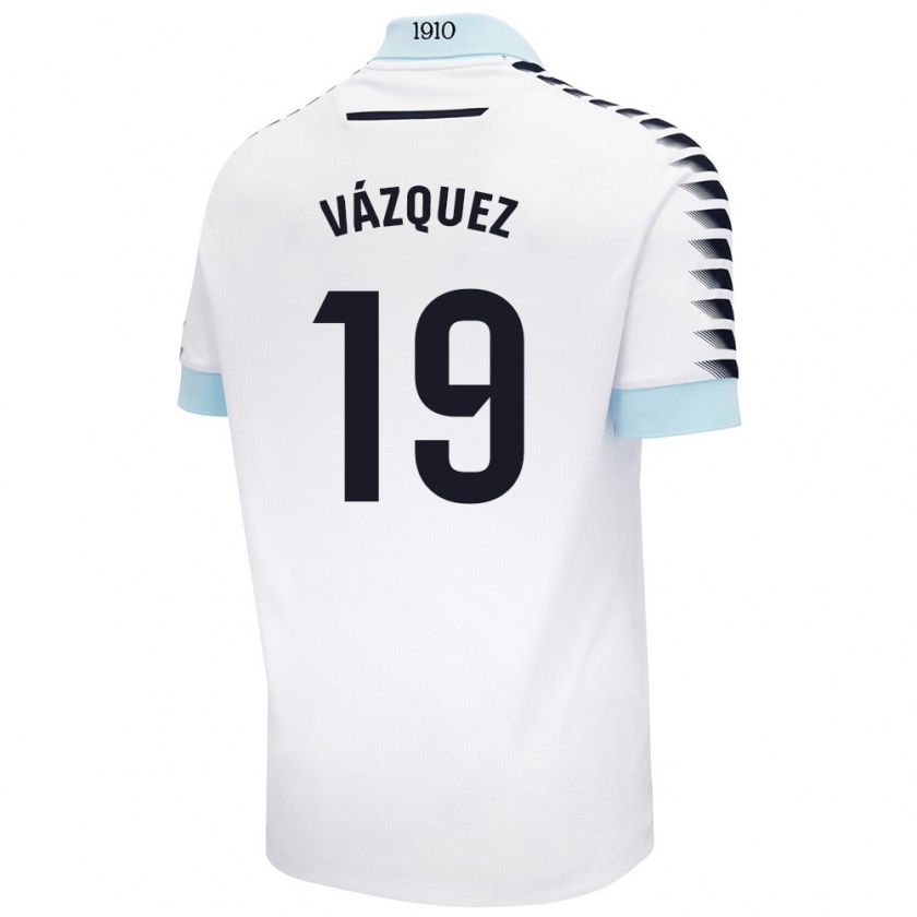 Kandiny Bambino Maglia Borja Vázquez #19 Bianco Blu Kit Gara Away 2024/25 Maglietta