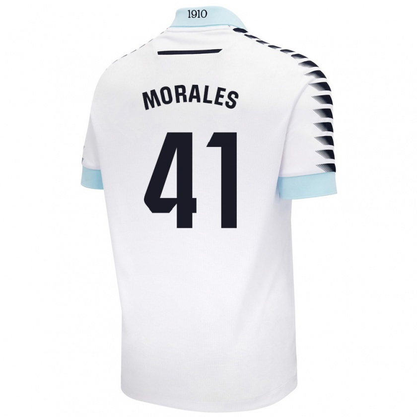 Kandiny Kinderen Luis Morales #41 Wit Blauw Uitshirt Uittenue 2024/25 T-Shirt