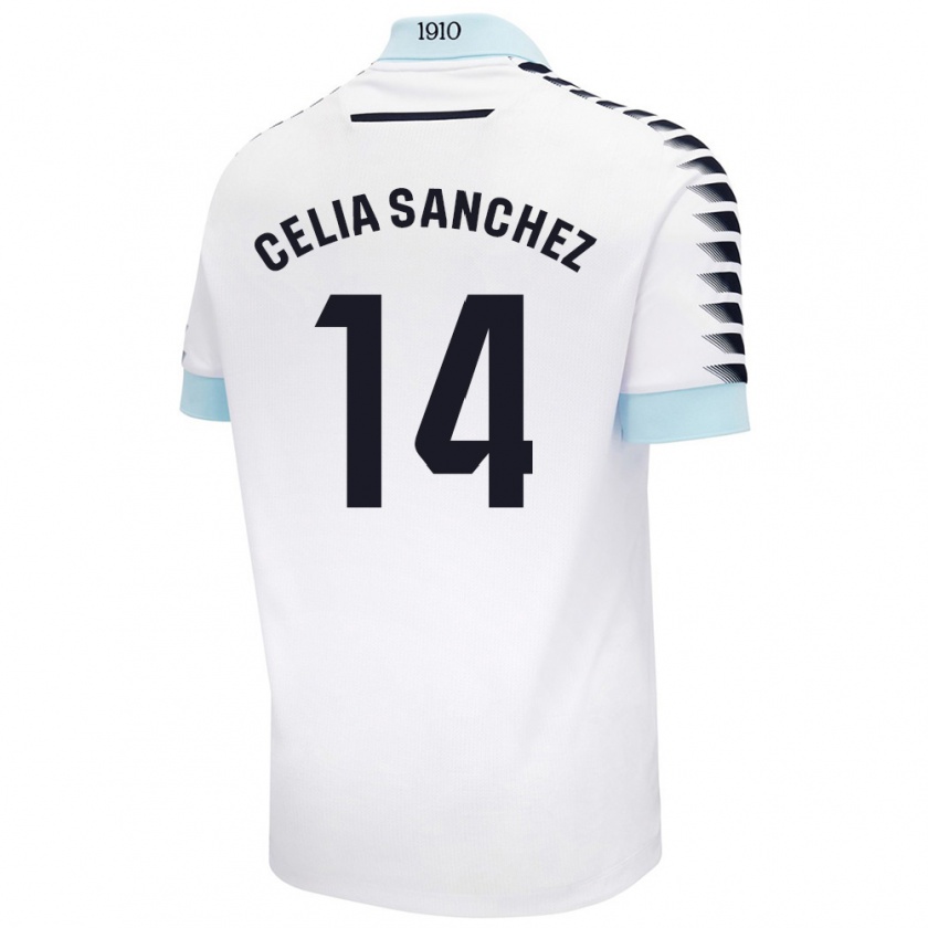 Kandiny Niño Camiseta Celia Sánchez García #14 Blanco Azul 2ª Equipación 2024/25 La Camisa México