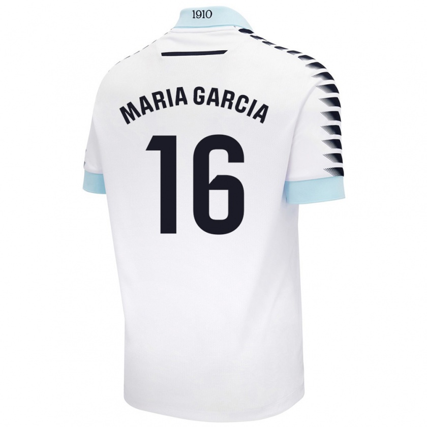 Kandiny Kinderen Maria García Fernández #16 Wit Blauw Uitshirt Uittenue 2024/25 T-Shirt