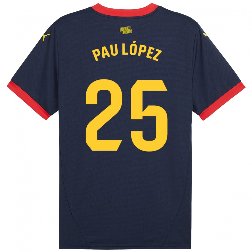 Kandiny Kinder Pau López #25 Marinerot Auswärtstrikot Trikot 2024/25 T-Shirt Österreich