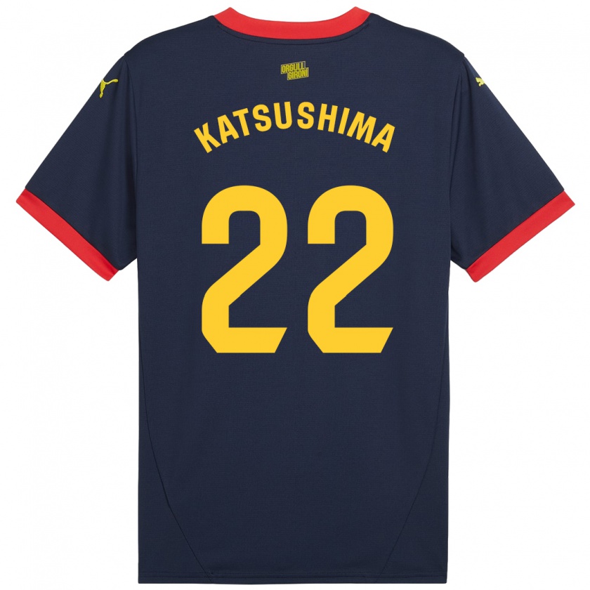 Kandiny Bambino Maglia Shinnosuke Katsushima #22 Rosso Navy Kit Gara Away 2024/25 Maglietta