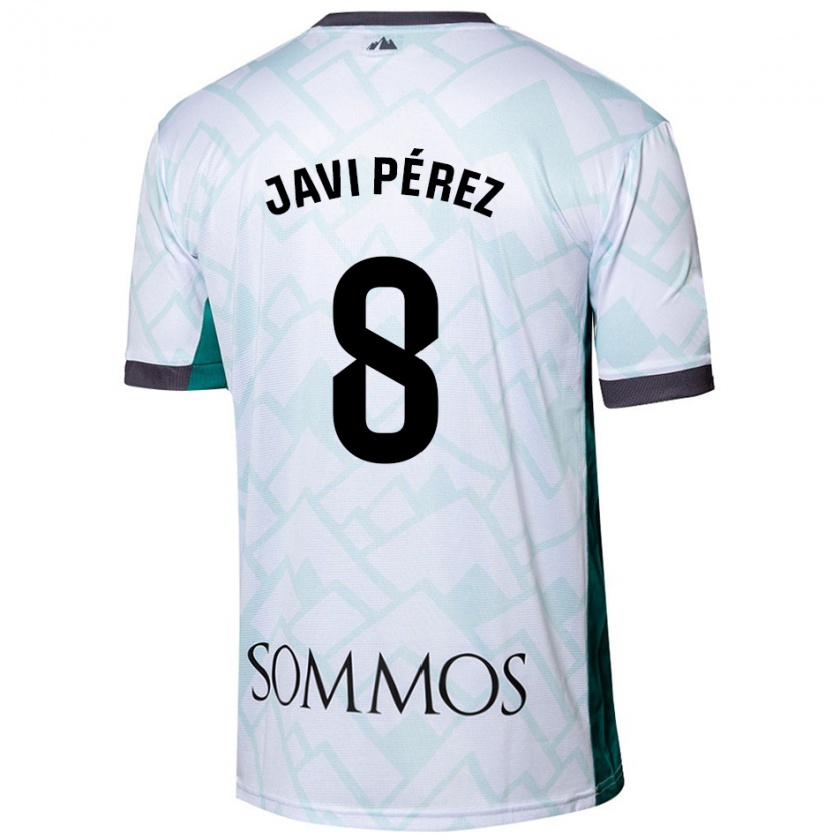 Kandiny Bambino Maglia Javi Pérez #8 Bianco Verde Kit Gara Away 2024/25 Maglietta