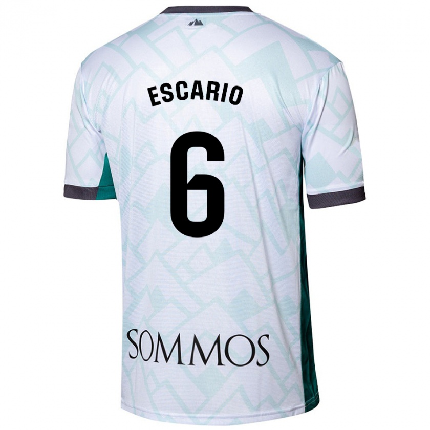 Kandiny Bambino Maglia Jaime Escario #6 Bianco Verde Kit Gara Away 2024/25 Maglietta