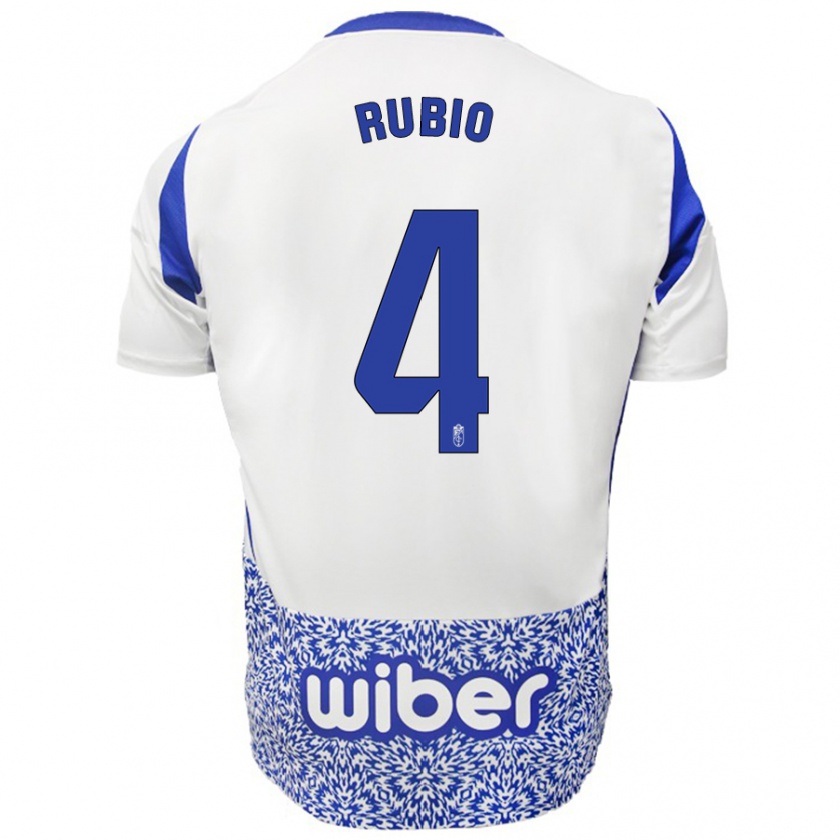 Kandiny Kinderen Miguel Rubio #4 Wit Blauw Uitshirt Uittenue 2024/25 T-Shirt