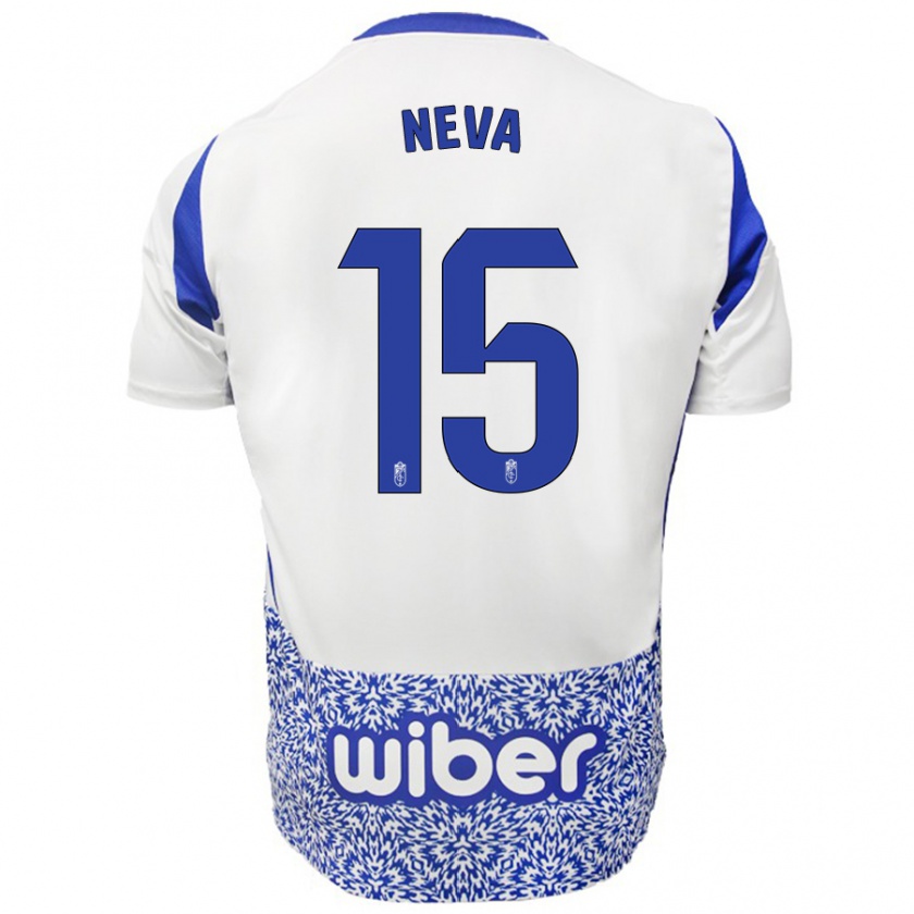 Kandiny Niño Camiseta Carlos Neva #15 Blanco Azul 2ª Equipación 2024/25 La Camisa