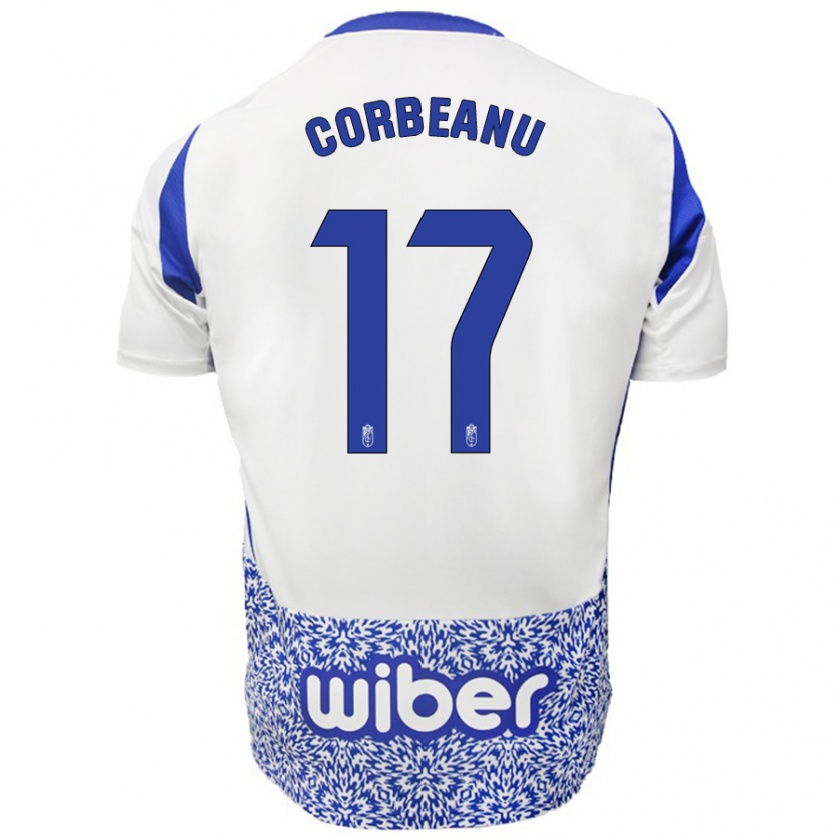 Kandiny Bambino Maglia Theo Corbeanu #17 Bianco Blu Kit Gara Away 2024/25 Maglietta