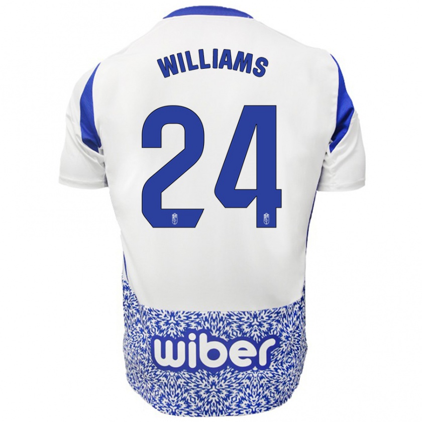 Kandiny Kinderen Loïc Williams #24 Wit Blauw Uitshirt Uittenue 2024/25 T-Shirt