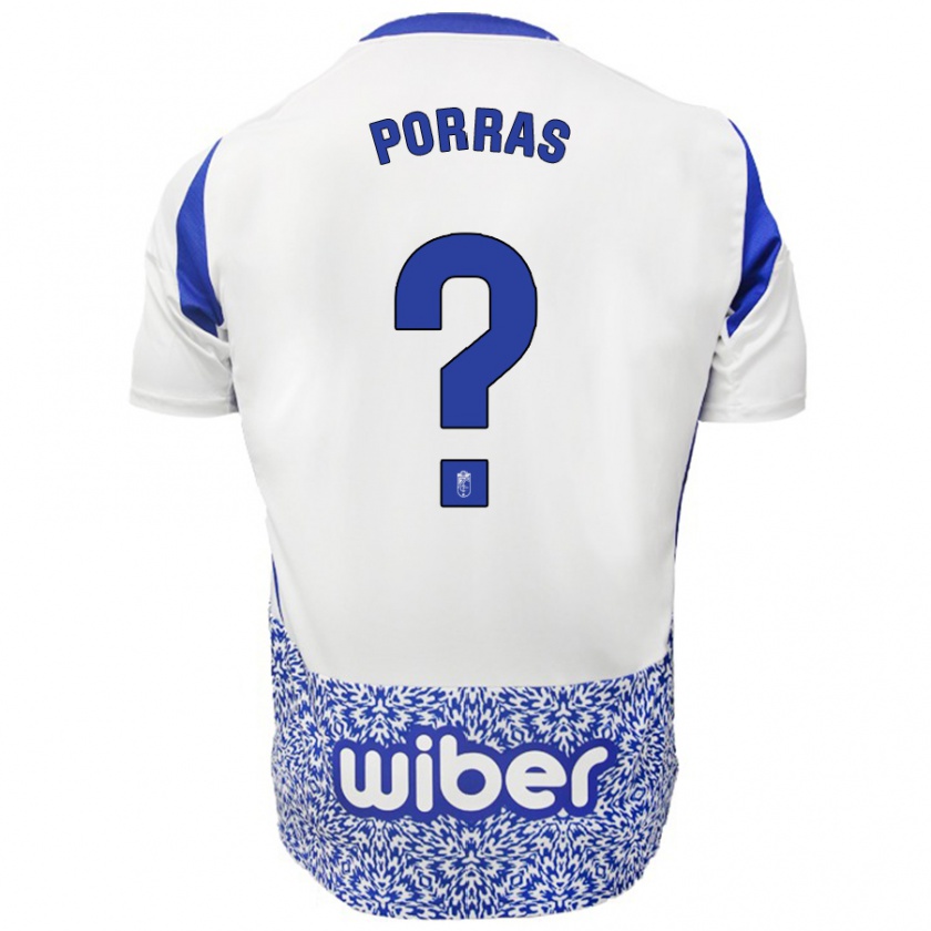 Kandiny Bambino Maglia Cristian Porras #0 Bianco Blu Kit Gara Away 2024/25 Maglietta