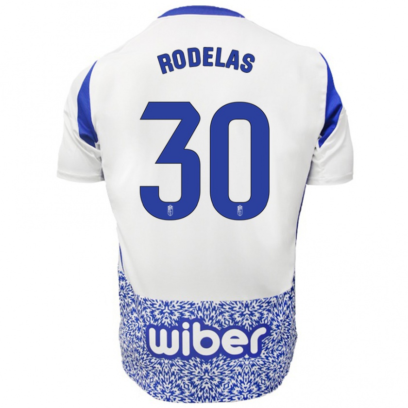 Kandiny Kinderen Sergio Rodelas #30 Wit Blauw Uitshirt Uittenue 2024/25 T-Shirt