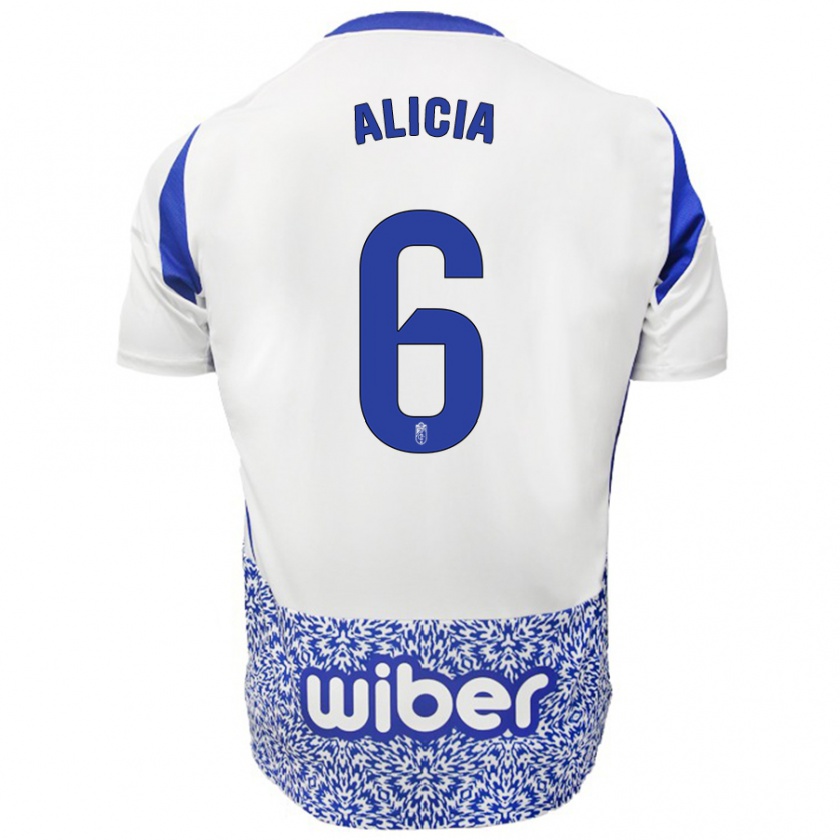 Kandiny Bambino Maglia Alicia #6 Bianco Blu Kit Gara Away 2024/25 Maglietta