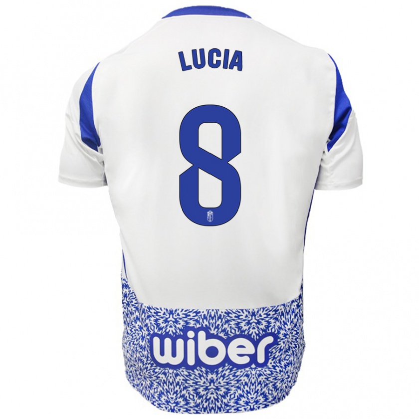 Kandiny Bambino Maglia Lucía Martínez #8 Bianco Blu Kit Gara Away 2024/25 Maglietta