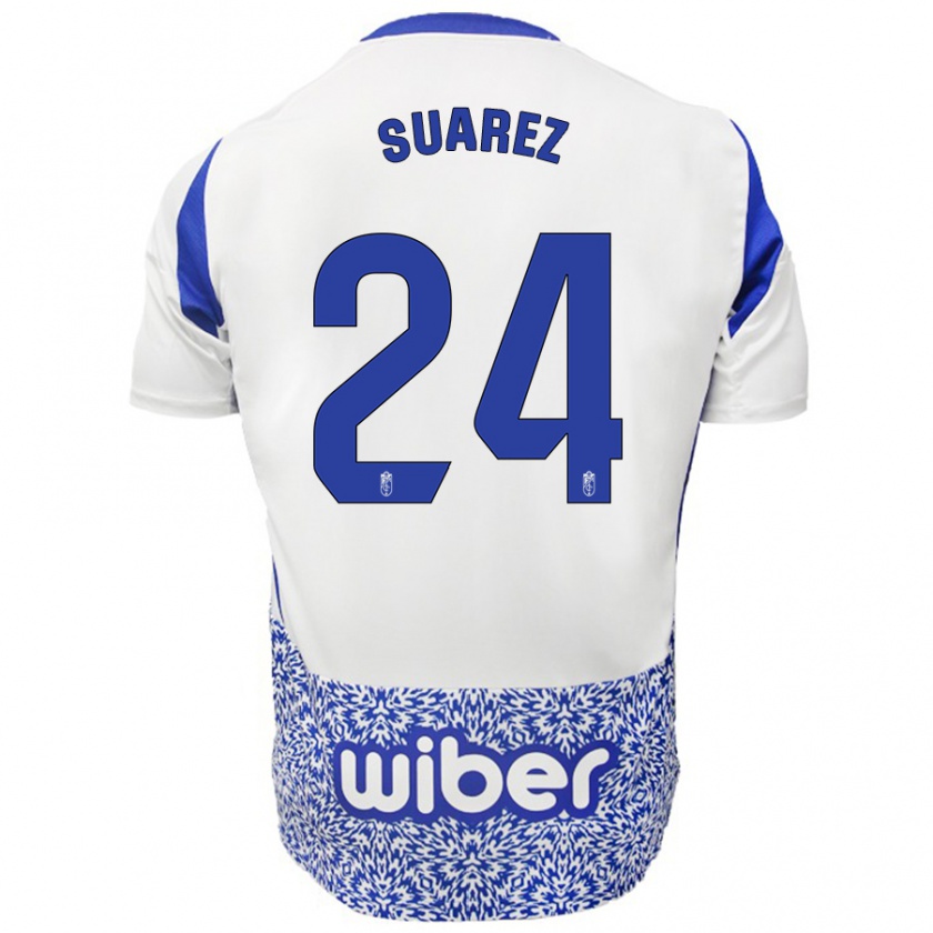 Kandiny Niño Camiseta Carlota Suárez #24 Blanco Azul 2ª Equipación 2024/25 La Camisa