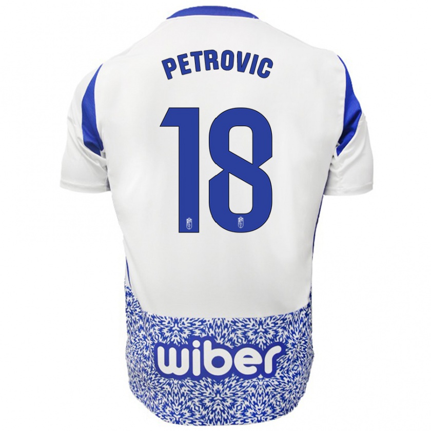 Kandiny Kinderen Njegos Petrovic #18 Wit Blauw Uitshirt Uittenue 2024/25 T-Shirt België