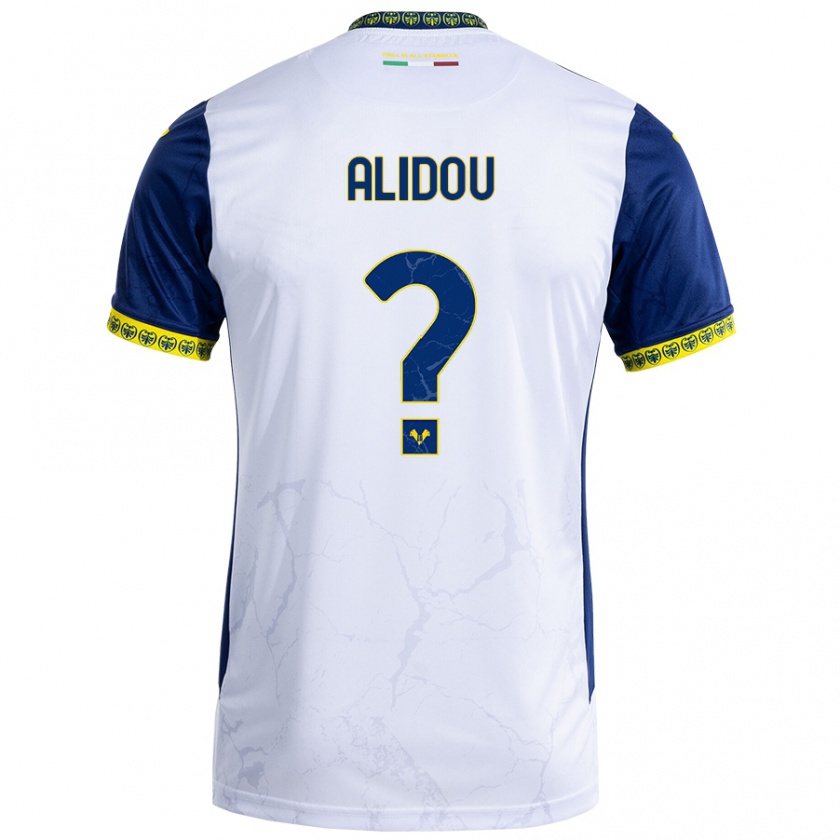 Kandiny Bambino Maglia Faride Alidou #0 Bianco Blu Kit Gara Away 2024/25 Maglietta