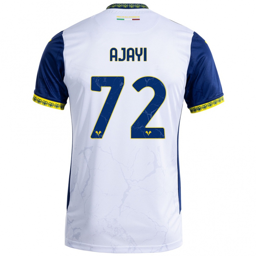 Kandiny Bambino Maglia Junior Ajayi #72 Bianco Blu Kit Gara Away 2024/25 Maglietta