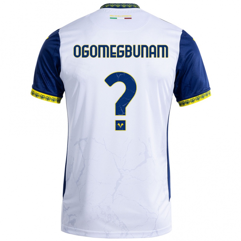 Kandiny Bambino Maglia Izu Ogomegbunam #0 Bianco Blu Kit Gara Away 2024/25 Maglietta