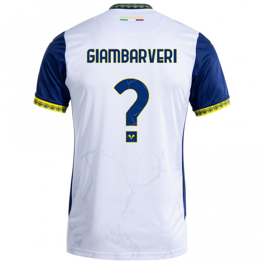 Kandiny Bambino Maglia Mattia Giambarveri #0 Bianco Blu Kit Gara Away 2024/25 Maglietta