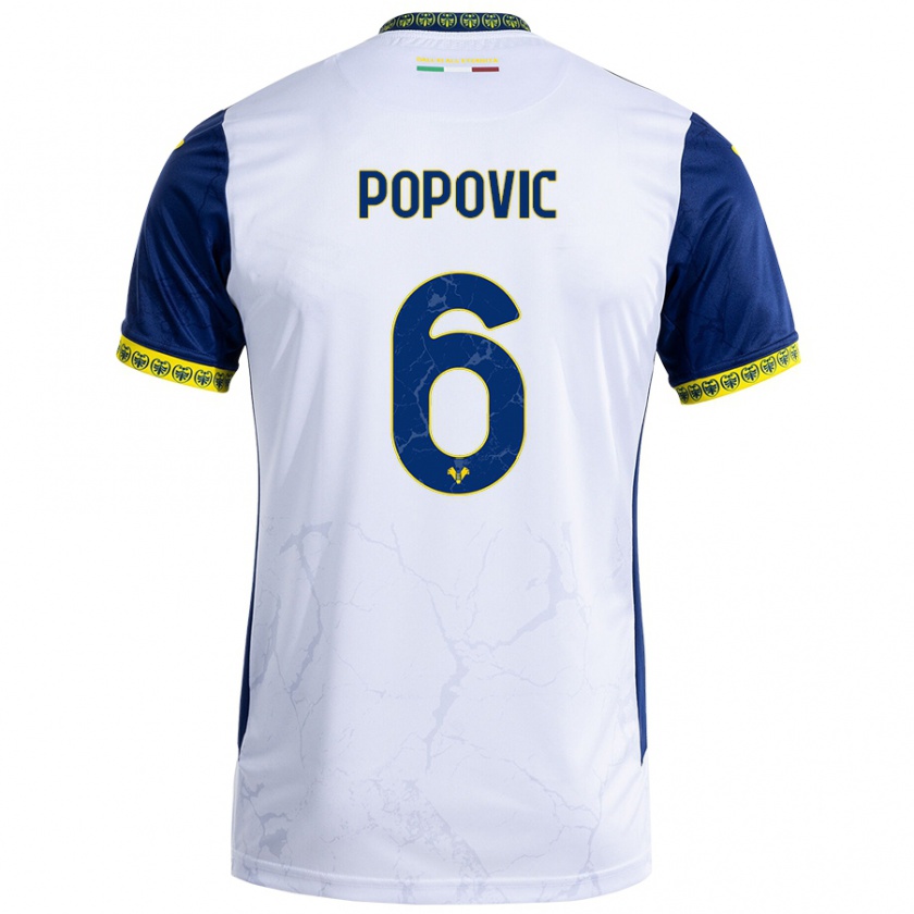 Kandiny Kinderen Andrej Popovic #6 Witblauw Uitshirt Uittenue 2024/25 T-Shirt