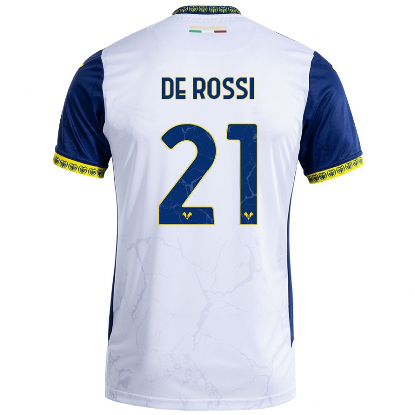 Kandiny Bambino Maglia Michele De Rossi #21 Bianco Blu Kit Gara Away 2024/25 Maglietta