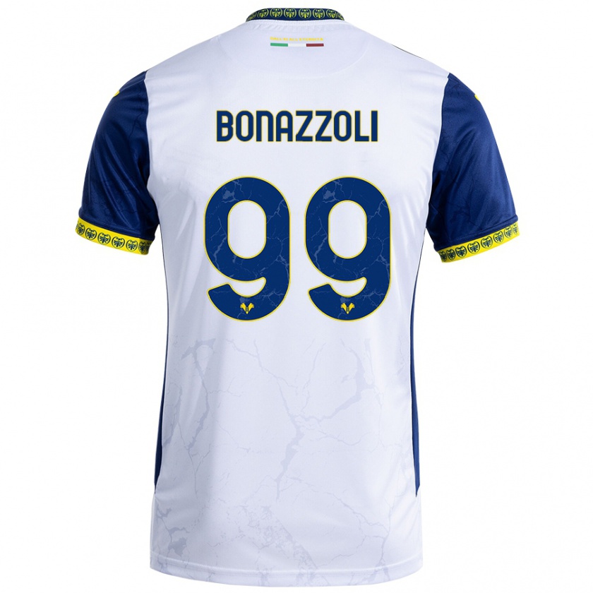 Kandiny Bambino Maglia Federico Bonazzoli #99 Bianco Blu Kit Gara Away 2024/25 Maglietta