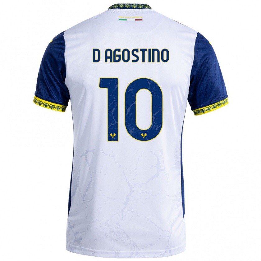 Kandiny Bambino Maglia Samuele D'agostino #10 Bianco Blu Kit Gara Away 2024/25 Maglietta