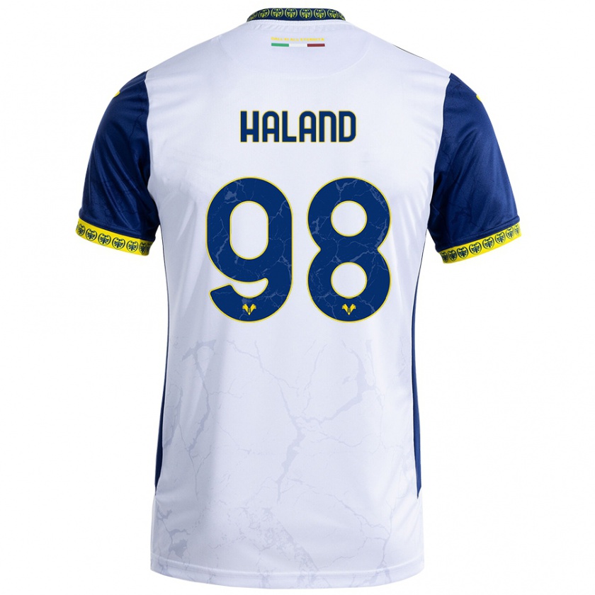 Kandiny Niño Camiseta Benedicte Iversen Håland #98 Blanco Azul 2ª Equipación 2024/25 La Camisa México