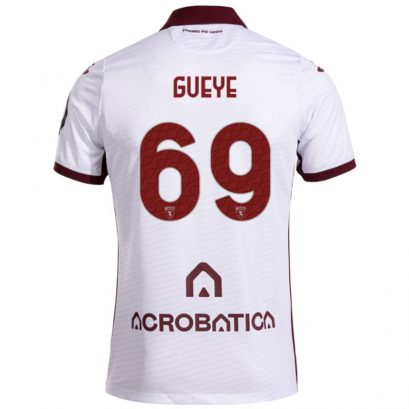 Kandiny Niño Camiseta Ousmane Gueye #69 Blanco Granate 2ª Equipación 2024/25 La Camisa México