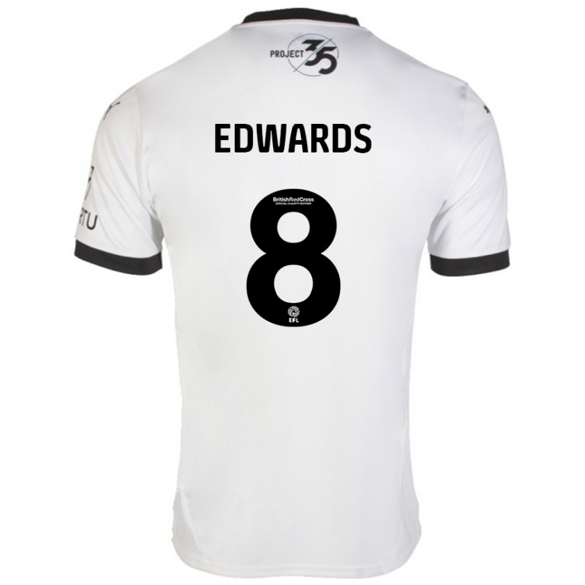 Kandiny Bambino Maglia Joe Edwards #8 Bianco Nero Kit Gara Away 2024/25 Maglietta